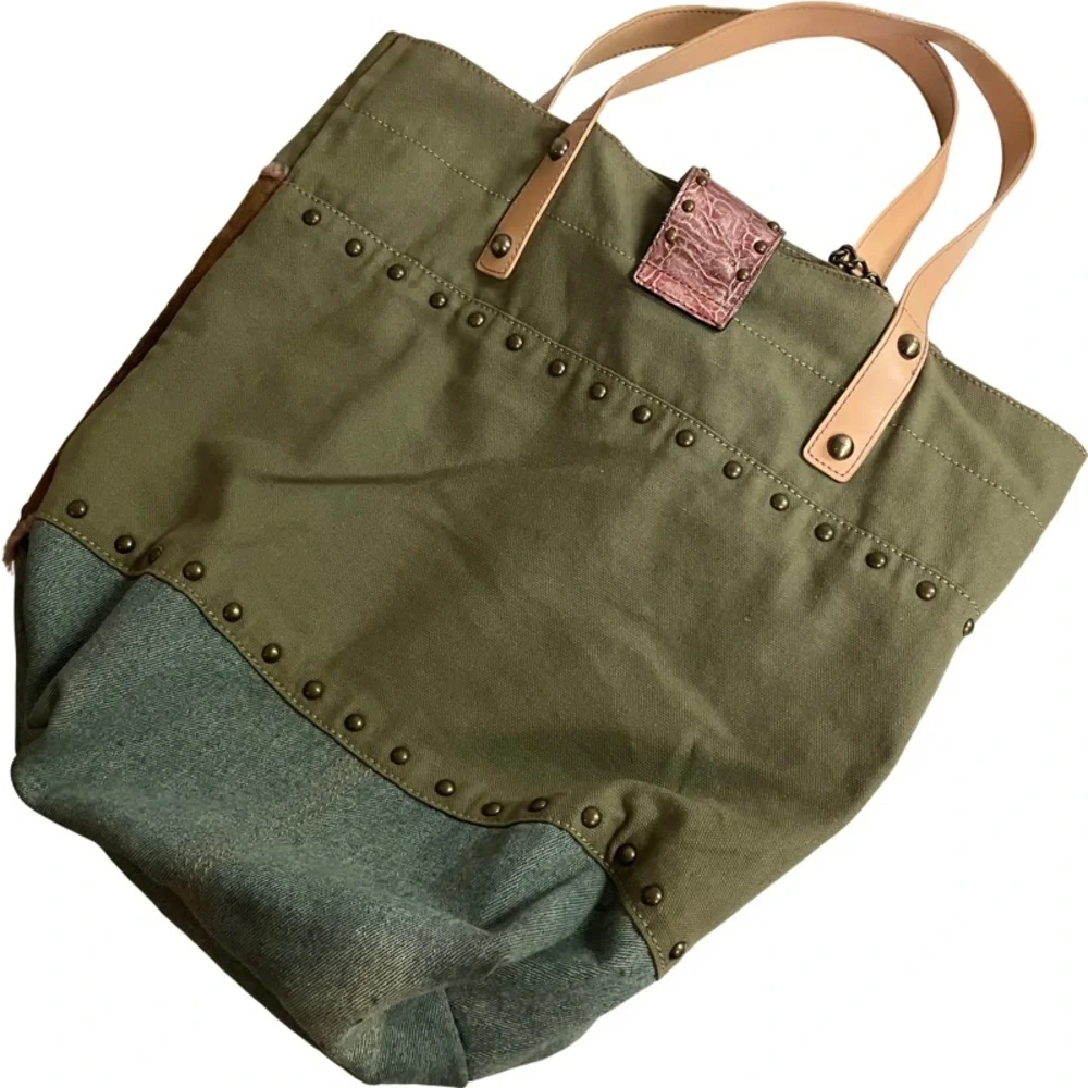 Vintage Y2k Guess Patchwork Reversible Tote Boho Fairycore Grunge Brass G Logo